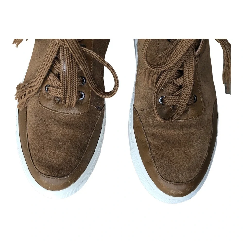 Via Spiga Maia Shearling Cuff Sneaker Rattan Napa/Suede‎  Size US 6M.